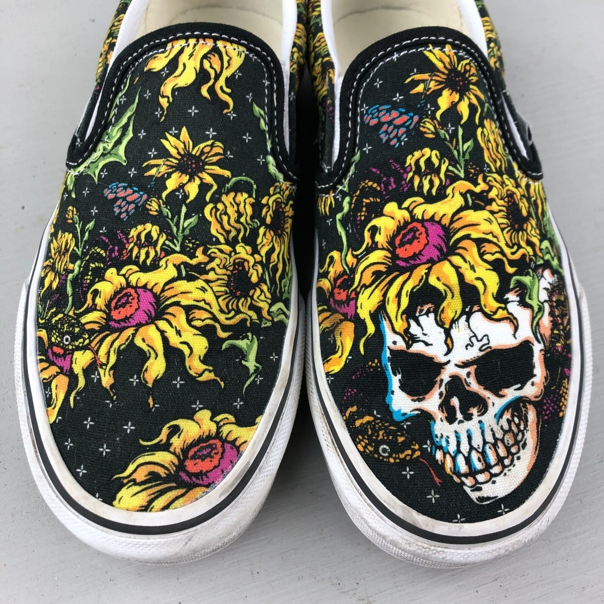 Vans Classic Slip-On Skull Sunflower Grunge Goth Mens 5 Womens 6.5 Sneakers Skull sunflower Vans low top skull sunflower | Mercari main image 3