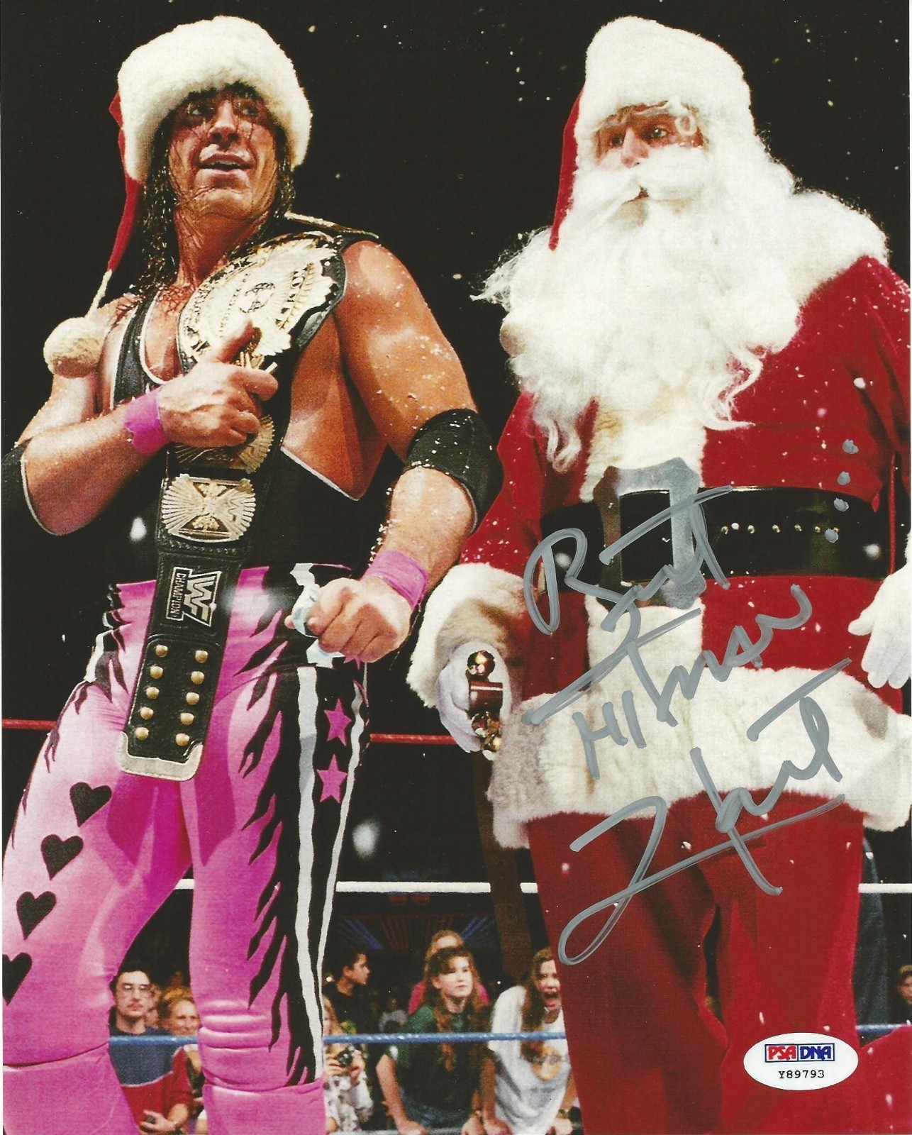 Bret Hart Signed WWE 8x10 Photo PSA/DNA COA Autograph Christmas Picture w/ Santa