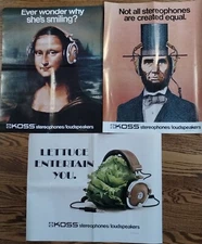 Koss Mona Lisa, Abe Lincoln, Lettuce Headphone posters, dealer display, Vintage