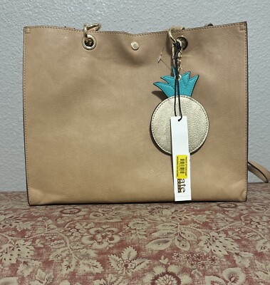 Beautiful Sand Pebbled Leather KATE LANDRY Pineapple charm Interior  bag NWT