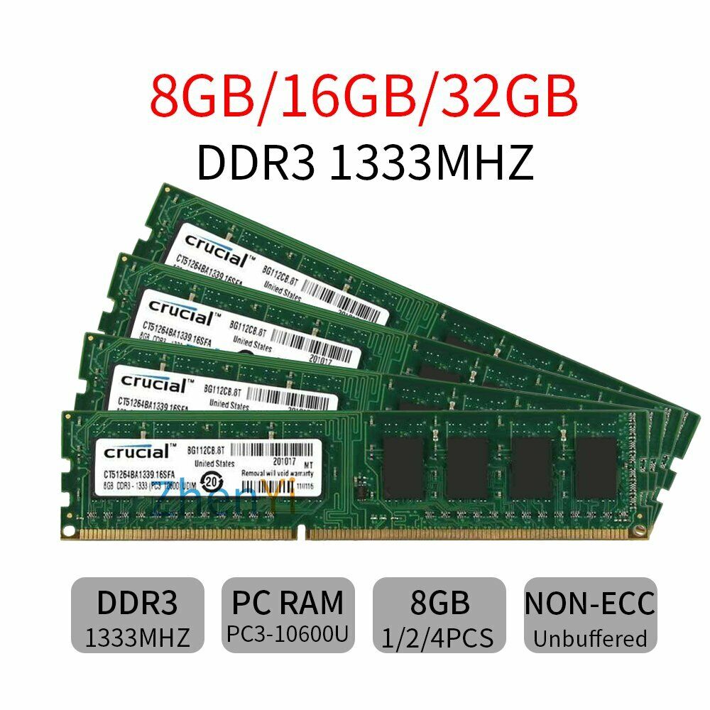 no usado padre Trivial 32GB 16GB 8G PC3-10600U DDR3 1333Mhz 240pin Intel Desktop RAM For Crucial  Lot UL | eBay