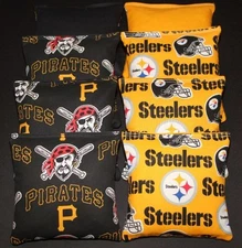 8 CORNHOLE BEANBAGS made w Pittsburgh Pirates & Steelers Fabric ACA Reg Bags