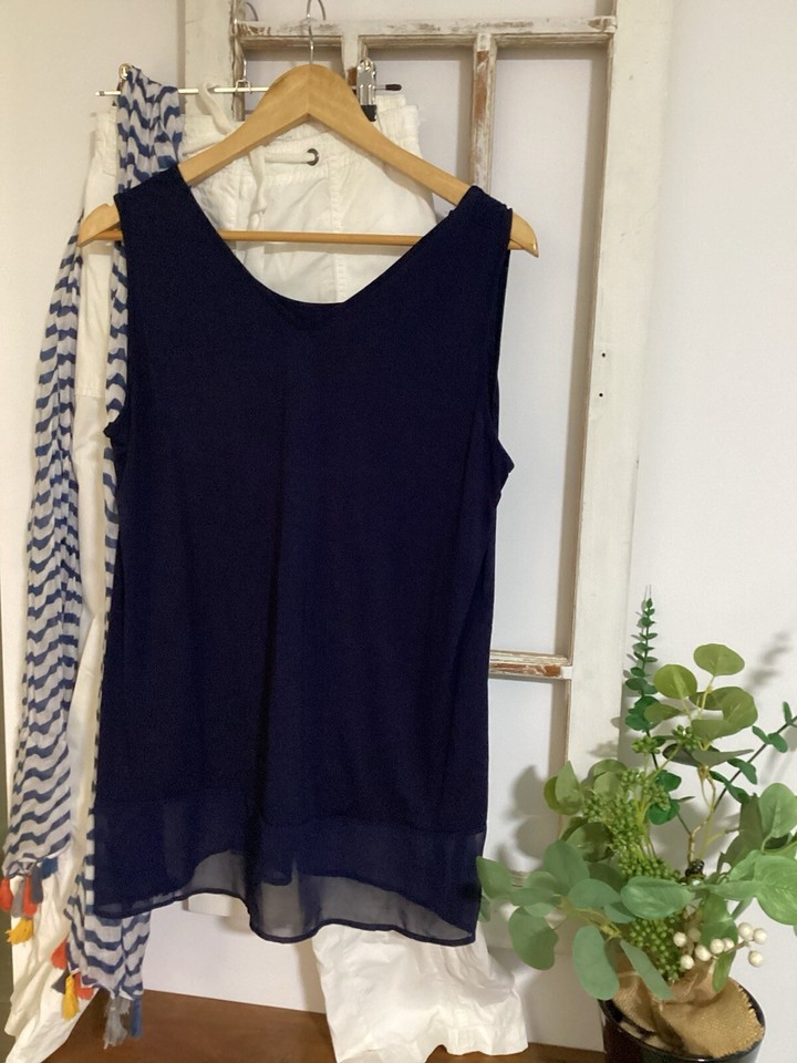 THREADZ Basics Navy Blue Sleeveless Stretch Tunic Top Cami M