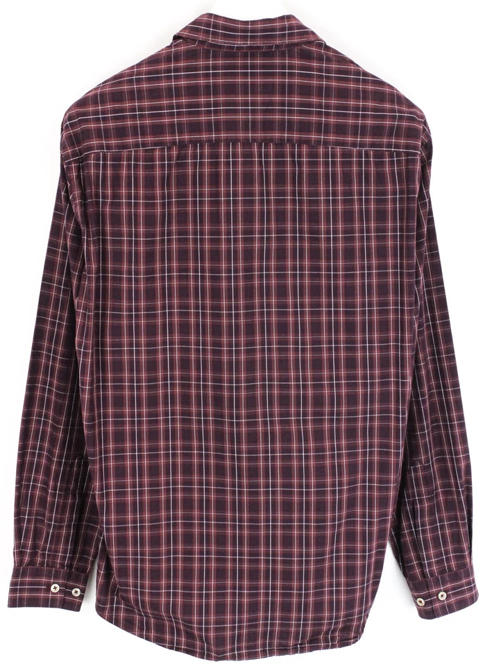MARLBORO CLASSICS 7LW8419 Shirt Men's LARGE Plaid Button Up Spread Burgundy Logo - Image 2 of 4