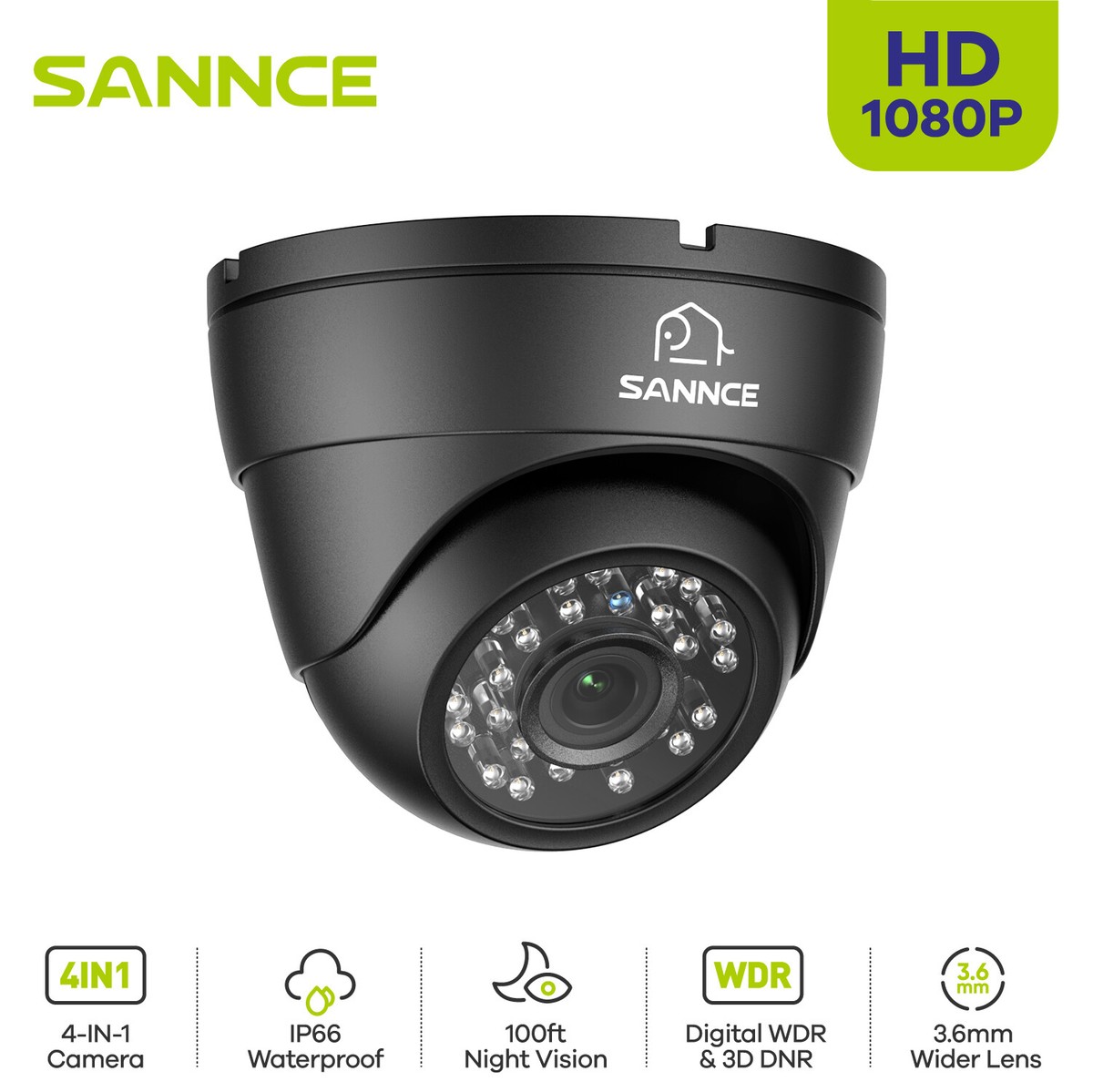 SANNCE 4IN1 Full HD 1080P Outdoor CCTV Security Camera 2MP Video