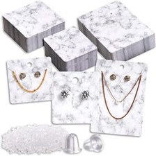 810-Pcs Earring Display Cards with Secure Back, White and Gray Necklace Displ...