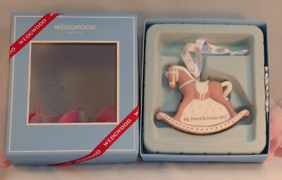  My First Christmas 2017 オーナメント New Wedgwood Pink Jaspeware Baby 1ST First Christmas Rocking Horse