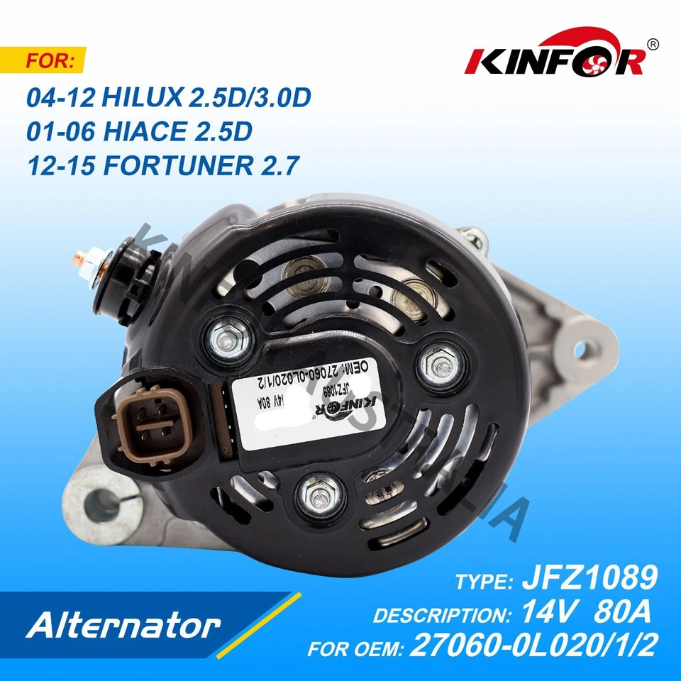 Alternador Fred 80A para Toyota Hilux diésel 2005-2015 KUN26 KUN16 1KD 2KD JFZ108 Foto 2 de 3