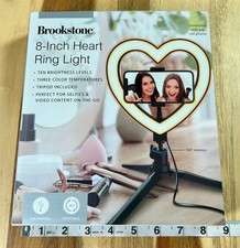 Brookstone 8 Inch Heart Ring Light LED 3 color Temps w/Tripod New In Box