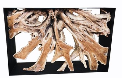 47'' Natural Teak Root Console Table With Black Metal Frame - Designer Wood