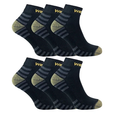 SOCK SNOB 6 Pairs Cotton Mens Trainer Low Cut Short Work Socks Reinforced Heel & Toe SK071