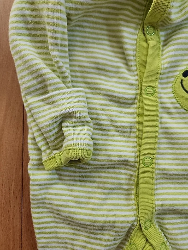 Gymboree 0-3 Months Caterpillar Green White Striped Footed Mitten Romper Cotton - Image 4 of 4