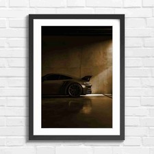 Dark Sports Car Rear Profile Sepia Framed Wall Art Print Large Picture Home