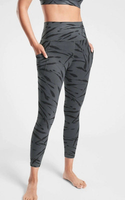 Athleta Salutation Stash Pocket II 7/8 Tight Gray Zebra Women s Size SP