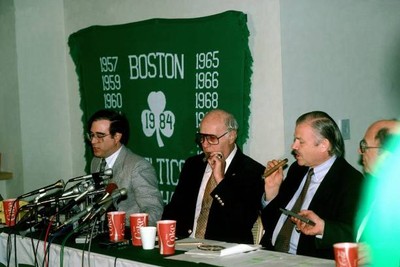 Boston Celtics president Red Auerbach speaks during a 1986 press c- Old Photo