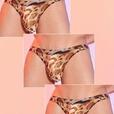 3PCS Men Leopard Thong Brief Underwear Animal Print Cheeky Stretch Bikini Briefs