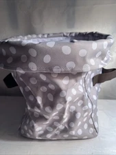 Thirty One Bag Organizing Bin Round Tote Brown, Beige,W/ White Polka Dots
