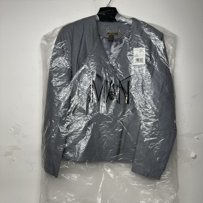 IMAN Women s Genuine Leather Jacket Gray Size XL Quilted Zip Front Stylish Coat