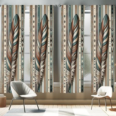 Ambesonne Bohemian Window 56''W x 95''L (Pack of 4), Cadet Blue Beige and Brown 