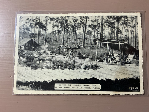 SEMINOLE FAMILY INDIAN CAMP EVERGLADES FL REAL PHOTO POSTCARD RPPC