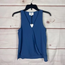 Olive & Oak Top Womens XS Blue Tank Faux Wrap Blouse V-Neck Sleeveless Solid