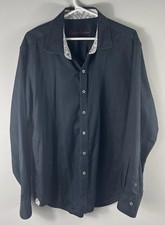 Robert Graham Shirt Mens XL Black Paisley Long Sleeve Button Up Contrast Trim