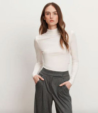 Veronica Beard Mylie Mock Neck Long Sleeve Top Dove Cream NWT 198 XS
