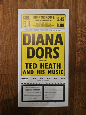 Original 1962 Theatre Booking Form Diana Dors Birmingham Cancelled Concert