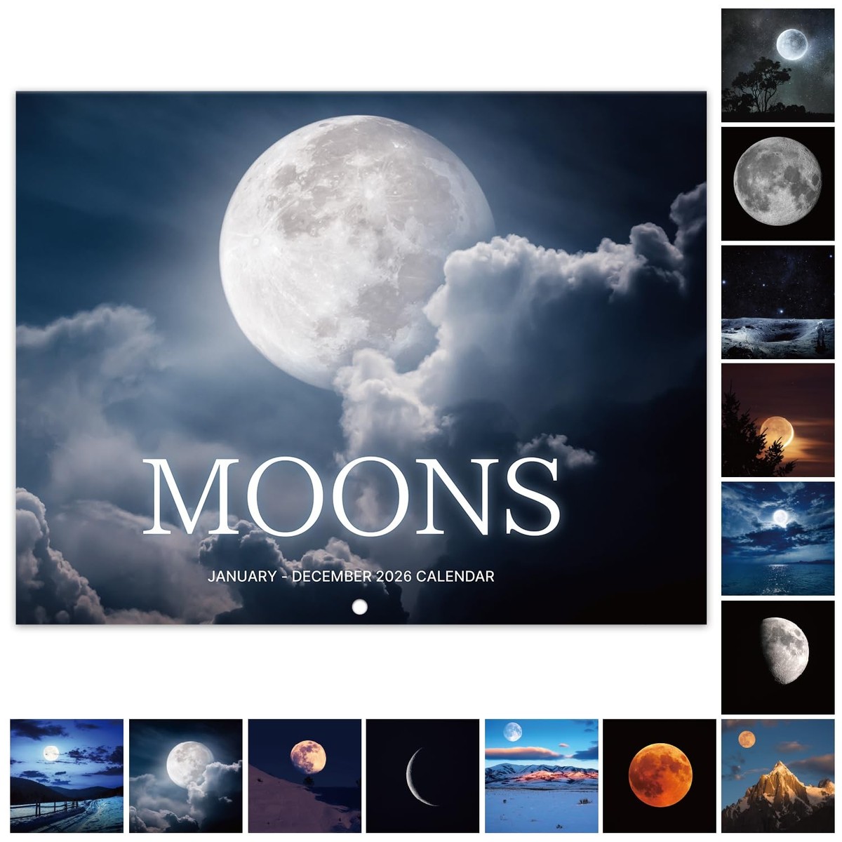 2026TYPE-MOONカレンダー Moon 2026 Wall Calendar 12 Month Hanging Planner with Holidays