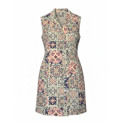 Hermoza Martina Dress NWT Large Mosaico Tile Print Sleeveless Blazer Vest Dress