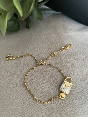 Michael Kors Gold-Tone Padlock Crystal Bracelet   Preloved