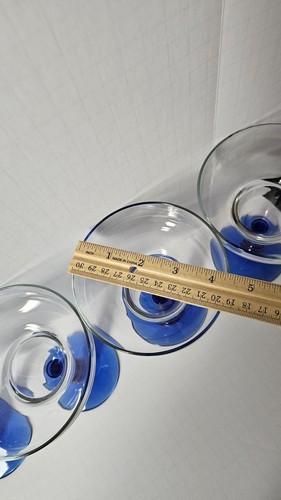 4 Margarita Cocktail Glasses Cobalt Blue Ball Bubble Stem Barware 6" - Picture 5 of 12