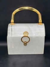 VTG Lucite box handbag with brass hardware by Stylecraft Miami 4.5”x5”