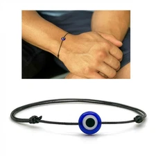 EVIL EYE BRACELET Black String Surfer Good Luck Protection Blue Men Women Adjust