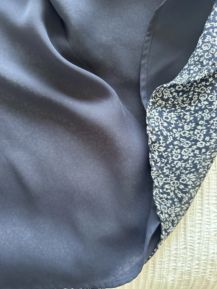 Vintage Laura Ashley 90s Navy Blue Floral 100% Silk Midi Dress 14 16 Button Down - Image 4 of 4