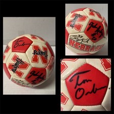 TOM OSBORNE JOHNNY RODGERS Cory Ross Autographed Signed Soccer Ball Nebraska