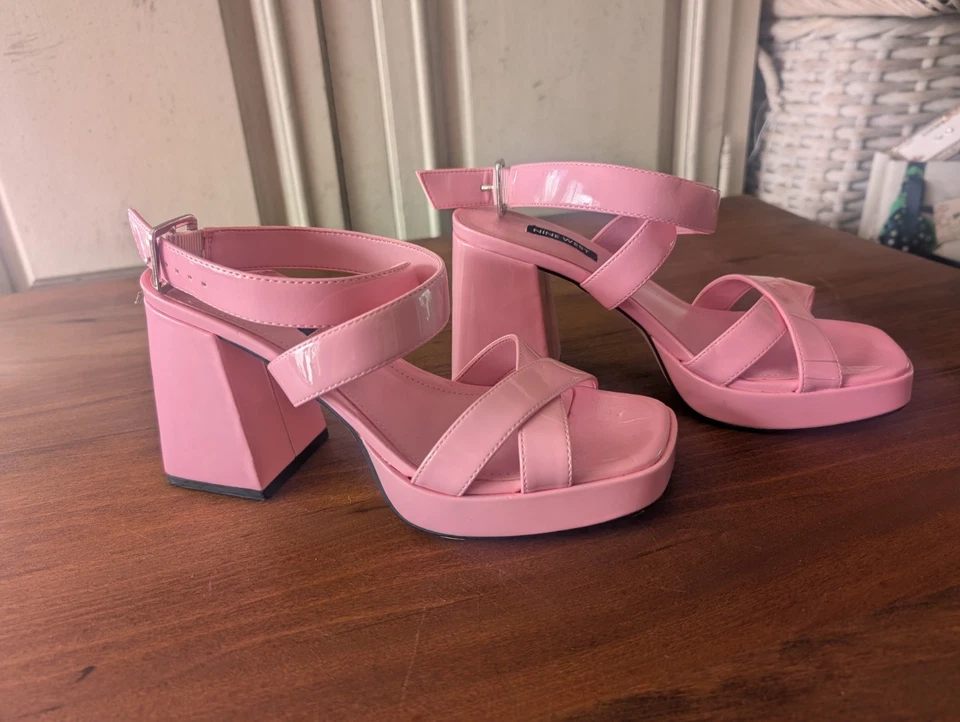 Nine West Womens Pink Tackle3 Open Toe Block Heel Sandals w/Ankle Strap, Size 7M - Image 2 of 4