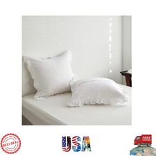 Durable Stylish 100 Linen Euro Shams - Breathable Ruffled Covers, Set of 2
