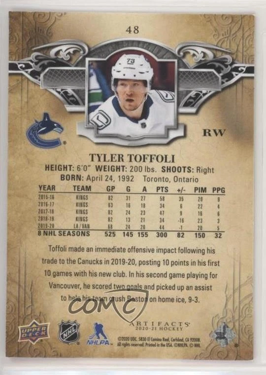 2020-21 Upper Deck Artifacts Pink /30 Tyler Toffoli #48 - Image 2 of 2