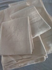 ANTIQUE Hand EMBROIDERED FRENCH LINEN FLAT SHEETS AND PILLOWCASES 70x114 Inches