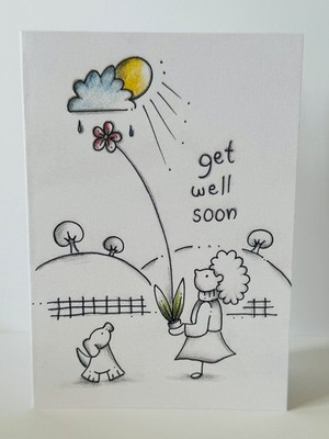 Get Well Soon Familie Freundschaft Unterstützung Liebe Blume Regen Sonne Grußkarte