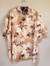 Koko Island Mens Classics Hawaiian Camp Shirt XL Palm Tree Short Sleeve Coffee