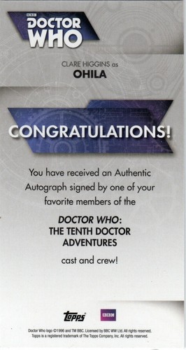 Tarjeta coleccionable autógrafa CLARE HIGGINS, DÉCIMO DOCTOR WHO ADVENTURES #04/10 - Imagen 2 de 2