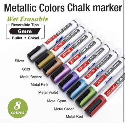 ZEYAR Liquid Chalk Marker-Wet Erase Marker, 6mm Reversible Tip-Bullet or Chisel