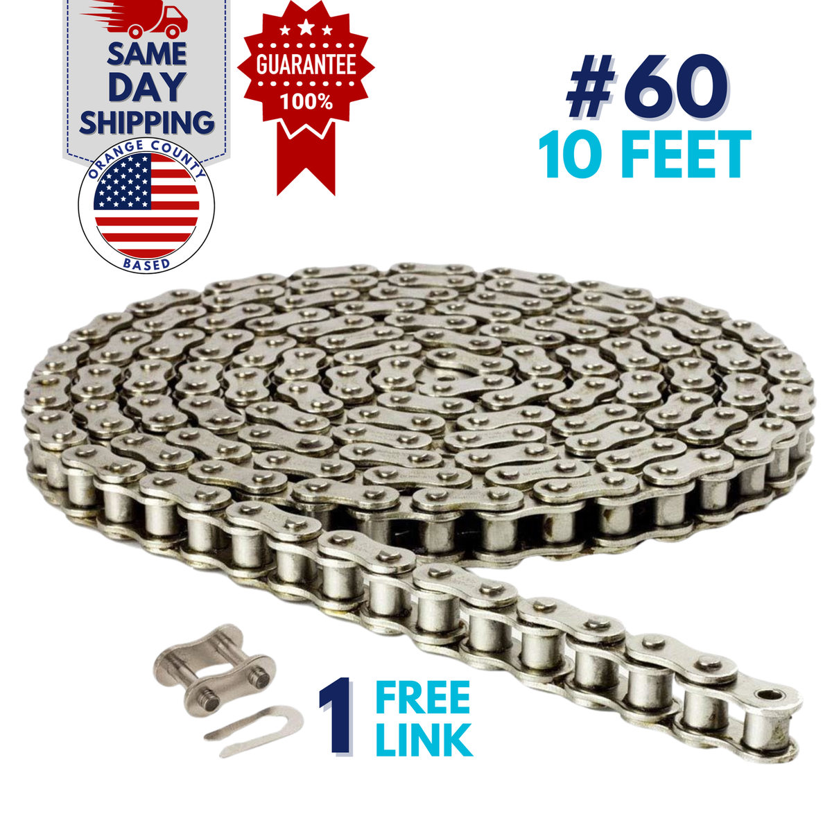 Panduit 60 Ft Feet Nominal Length Conduit & Tubing 60-3 Roller Chain 10 FT  + With Connecting Link - Xilin USA Industrial Roller Chains