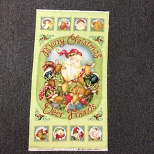 44x23  Deer Friends Santa Christmas Fabric CRAFT Quilt Panel Benatarex Halvorsen