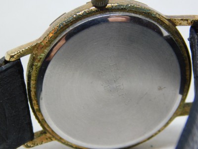 VTG Sharp Quartz Watch Gold Tone Black Dial Leather Band Unisex Japan Mvt 273811 Vintage Sharp Black and Gold Unisex Watch Quartz Japanese  main image 2