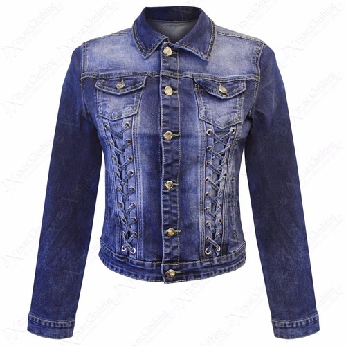 Nuovo Donna Denim Corto Giacca Jeans Elasticizzato Corsetto Effetto Pizzo |  eBay