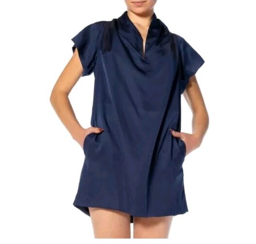 Vintage Y2K GUCCI Women's 42 Blue Silk Satin Mini Dress Cape Pockets | eBay