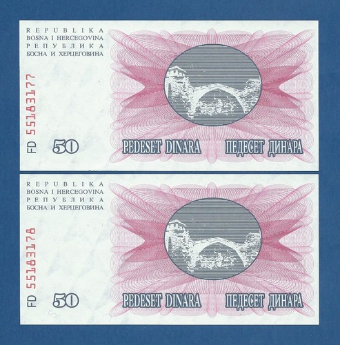 BOSNIA HERZEGOVINA -- PAREJA 50 DINARA ( 1992 ) -- UNC -- PICK 12a . - Imagen 2 de 2